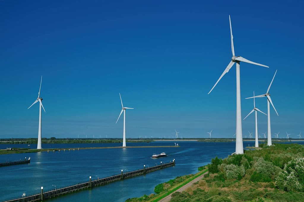 wind turbines in a body of water